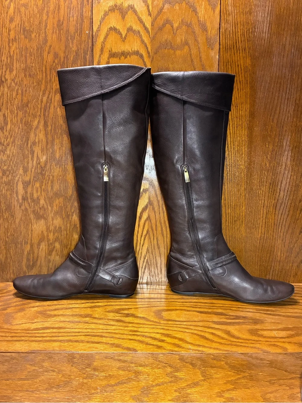 Y2K VTG Via Spiga Over The Knee Fold Over Cuff Hidden Wedge Riding Boots Brown